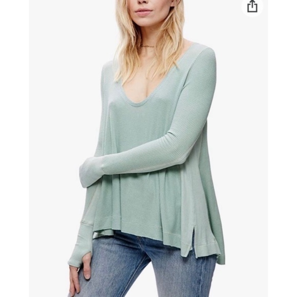 We the Free Malibu Mint Green Waffle Knit Oversized Boho Top
